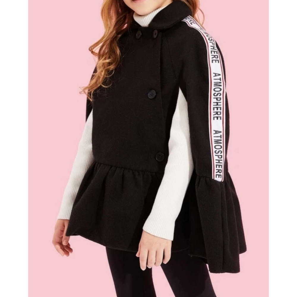 NWOT Girls Black Ruffle Cape Jacket Sz. 8-10Y